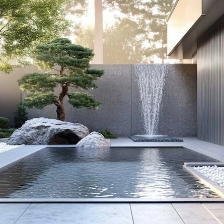 Serene Modern Zen Garden Designs With Pool Waterfall Features Tranquil Backyard Uk